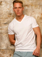 Мужская однотонная футболка с воротом-мысиком (Размер: XL) (Цвет: белый)