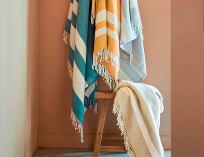 Плед AUSTRAL bleu paon 130х170 синиий Blanc des Vosges 130x170 Синий