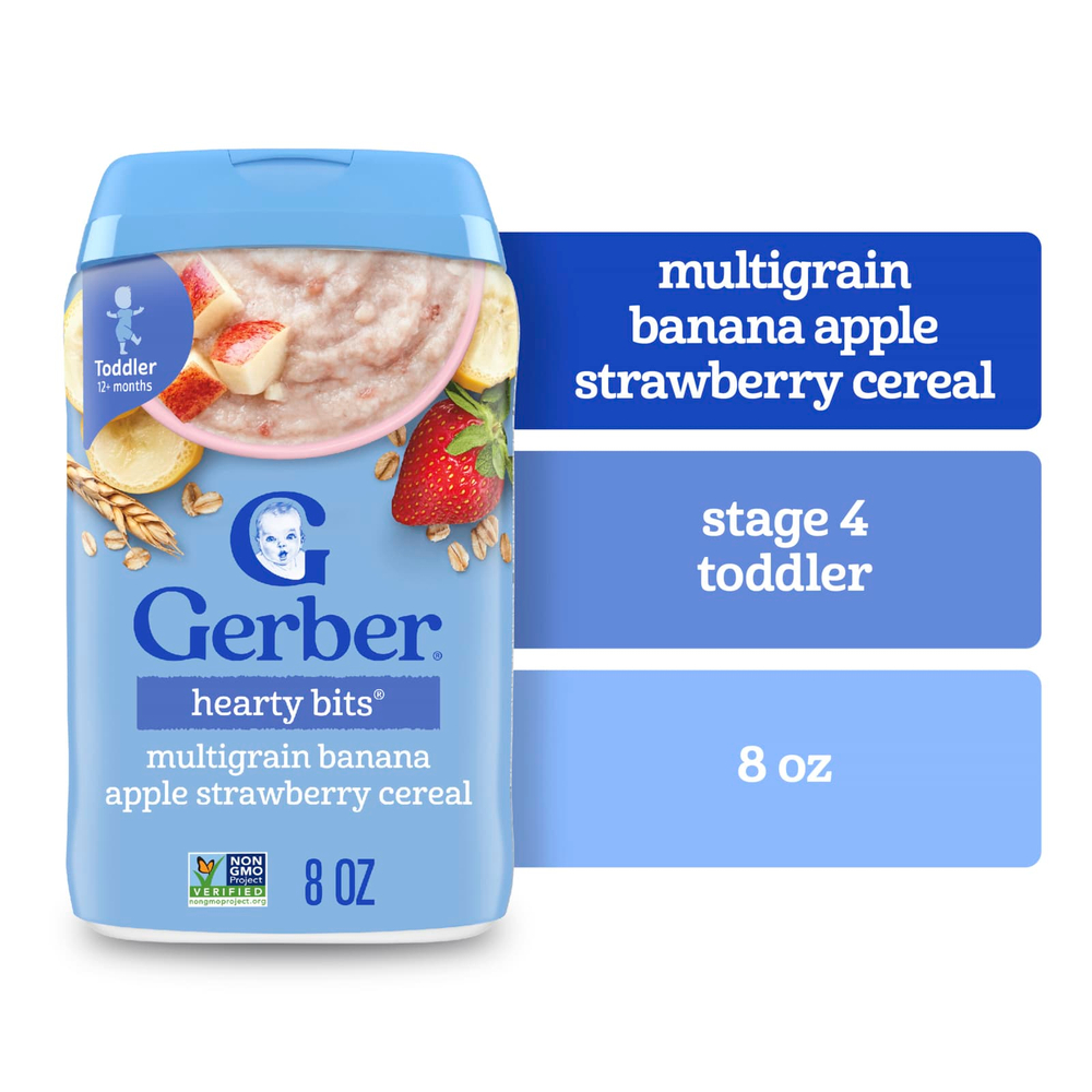 Gerber, Hearty Bits®, мультизлаковая каша, для детей от 12 месяцев, банан, яблоко, клубника, 227 г (8 унций)