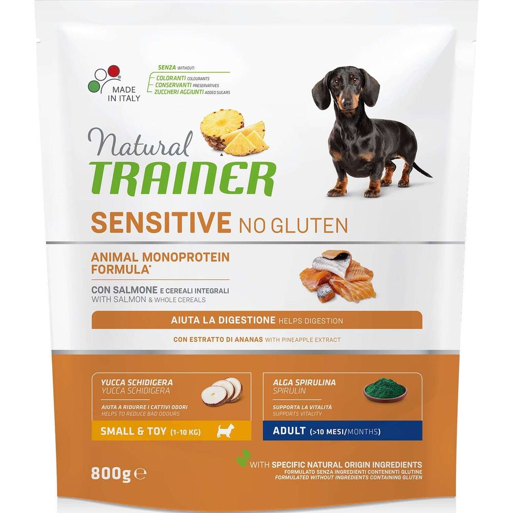 Сухой корм Trainer Natural SENSITIVE NO GLUTEN ADULT MINI без глютена для взрослых собак мелких пород с лососем 800 г