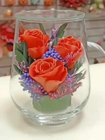 натуральные кустовые розы в стекле, вакуум*