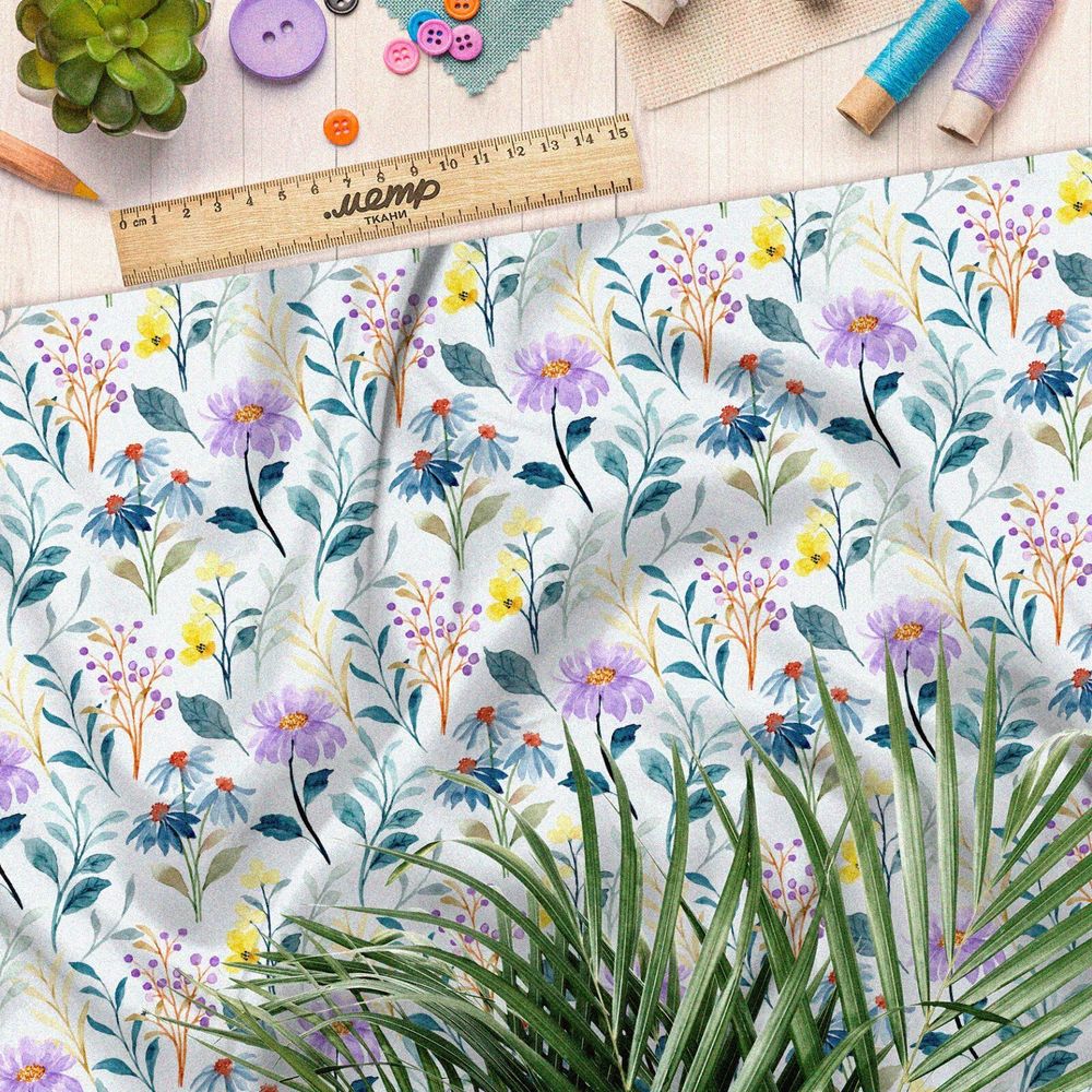 Ткань лен минималистичный цветочный принт