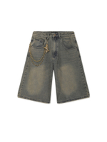 Шорты Джинсовые Blue Overdye Washed Denim Jorts With Chain Trim Attachment