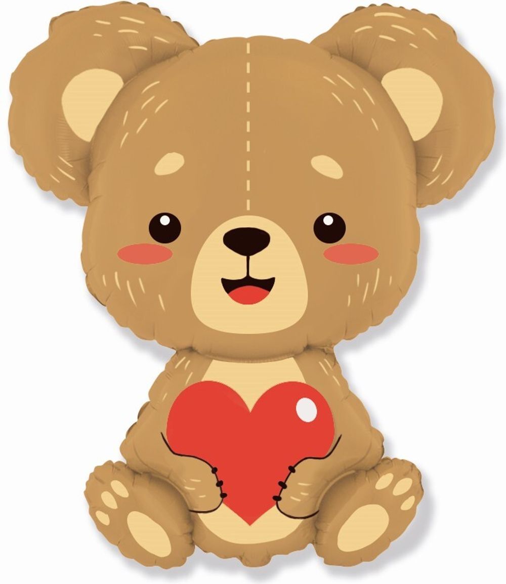 Шар (33''/84 см) Фигура, Плюшевый мишка с сердцем, 1 шт.
