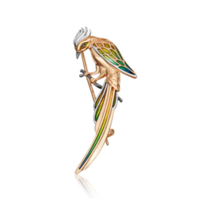 Брошь «Птица Квезаль» из красного золота c эмалью Артикул: 04-0231-00-000-1110-48