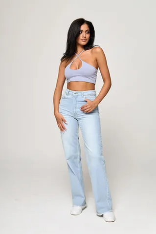 Топ с вырезом капля из хлопка светло-сиреневого цвета