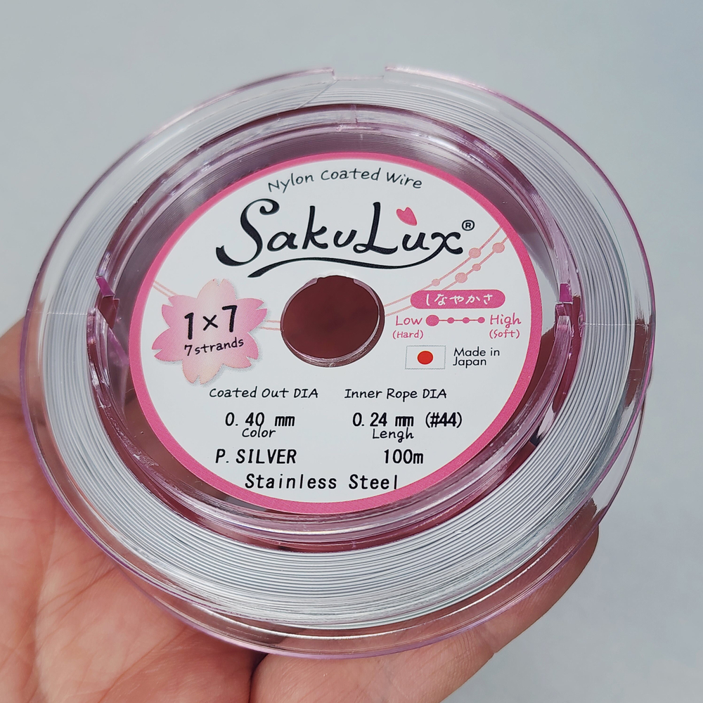 Ювелирный тросик, ланка, SakuLux, цвет белый жемчужный (P.SILVER), 0.4мм, цена за 1 метр