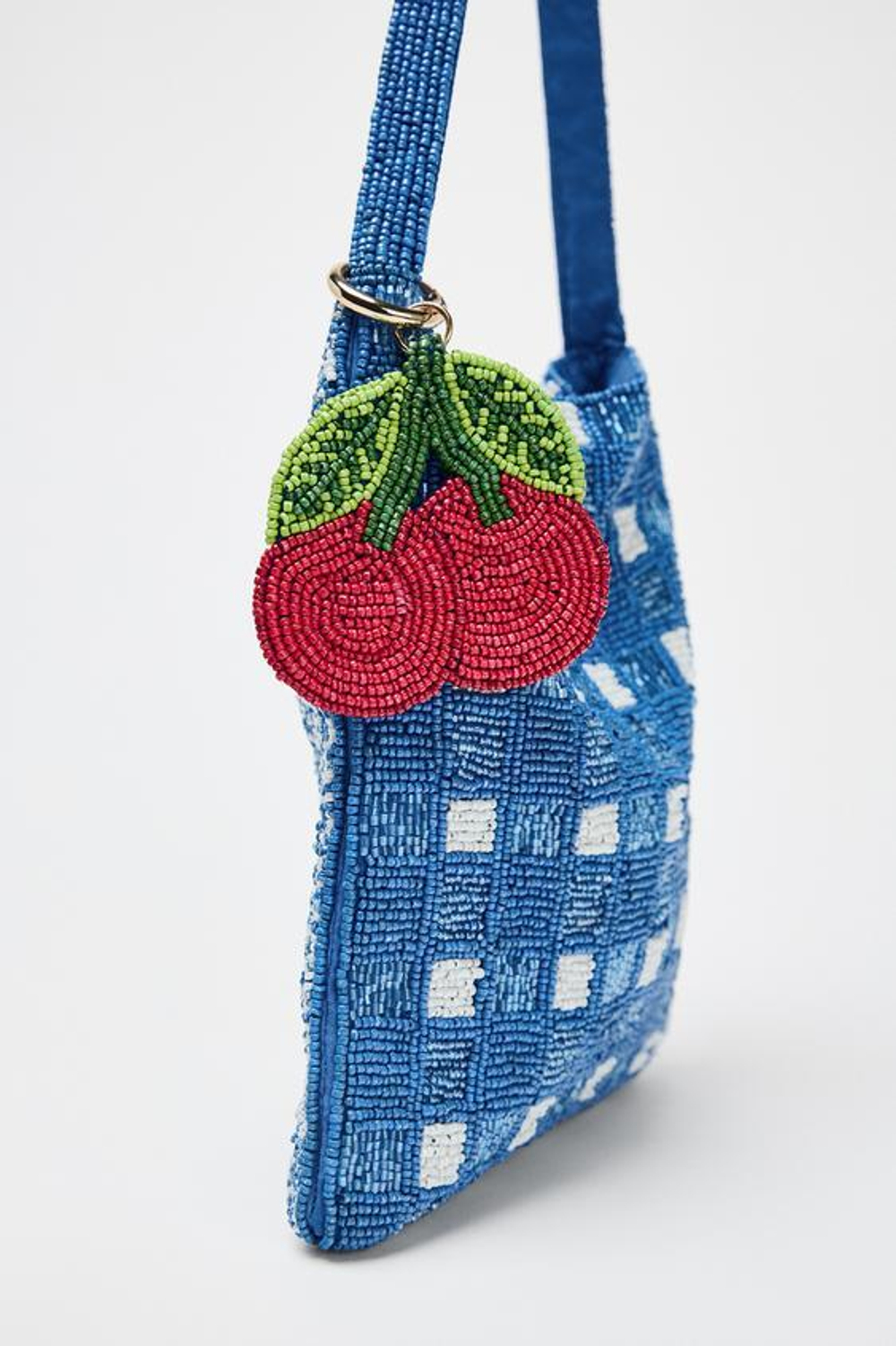 ZARA МИНИ-СУМКА-МЕШОК С БУСИНАМИ, СИНИЙ