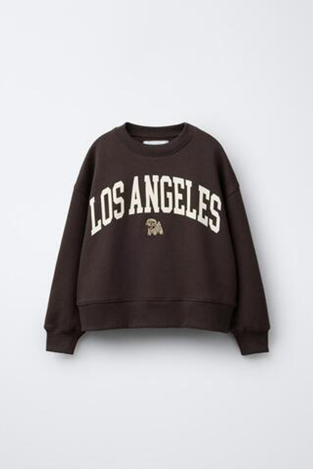 ZARA ТОЛСТОВКА С ВЫШИТОЙ НАДПИСЬЮ, КОРИЧНЕВЫЙ