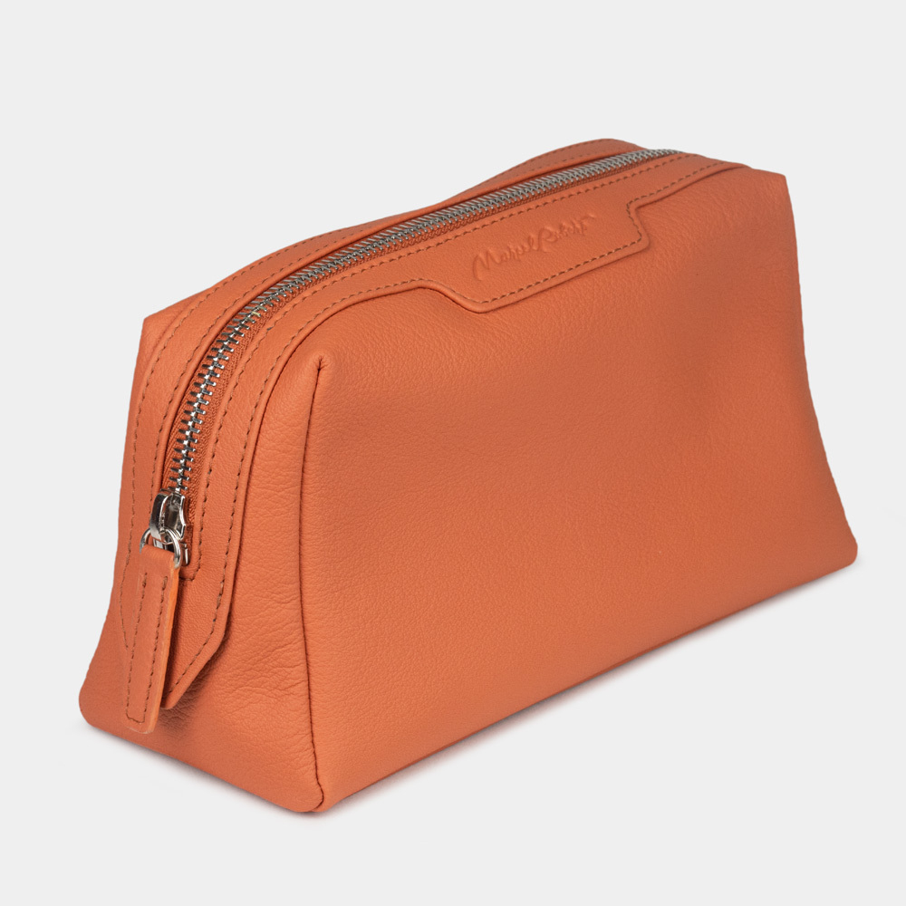 Косметичка Trapèze из кожи теленка оранжевого цвета