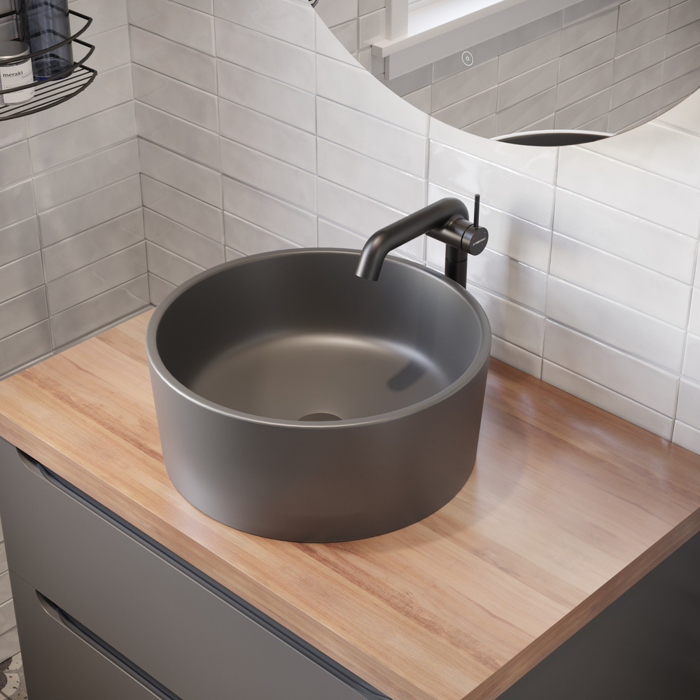 Смеситель для раковины STWORKI Лунд S25020BK + донный клапан SD-001BK матовый черный