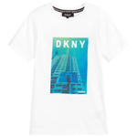 Футболка DKNY Белый/Термопринт: сине-зеленый Мальчик