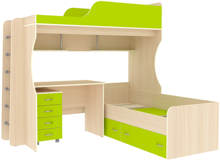 Двухъярусная кровать КарИВи Дуэт-5 с металлической лестницей  Дуб Молочный Лайм