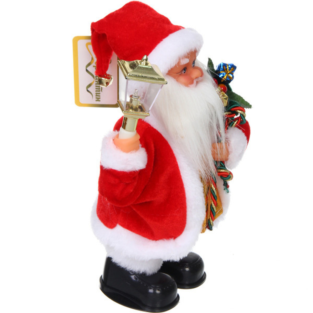 Дед Мороз музыкальный 30 см в красной шубе с фонарем, микс (работает от 3*АА - в комплект не входят)