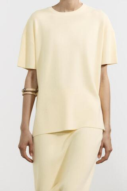 ZARA ТРИКОТАЖНЫЙ ТОП ОВЕРСАЙЗ С КОРОТКИМИ РУКАВАМИ, ЖЕЛТЫЙ