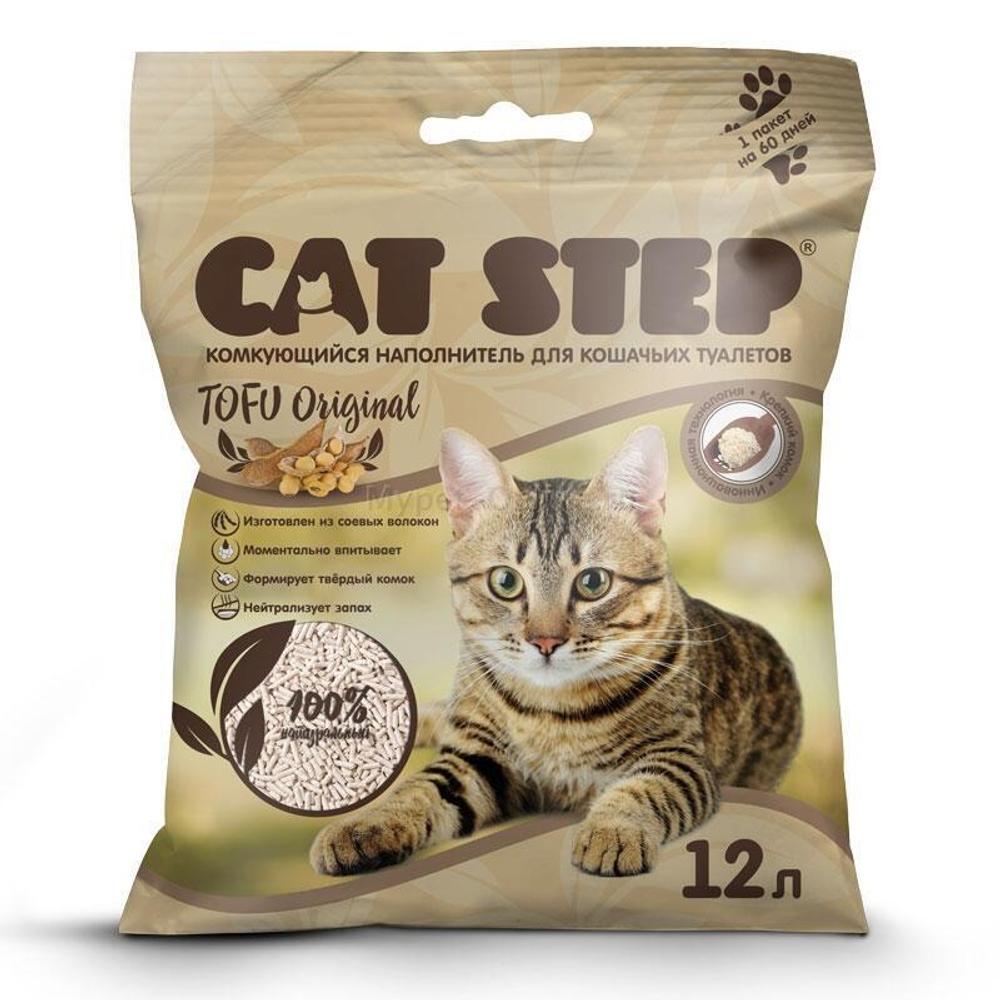 Наполнитель комкующийся растительный CAT STEP Tofu Original, 12 л