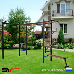Уличная шведская стенка Sv Sport рукоход с комплектом турник прямой У5123 (Турник/Брусья/Стойка/Скамья/Кронш бокс/Канат/кольца/лестница)