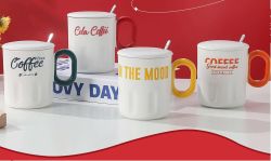 GAEM Кружка с крышкой и ложкой, 350 мл, L13 W9 H11 см, 4в.