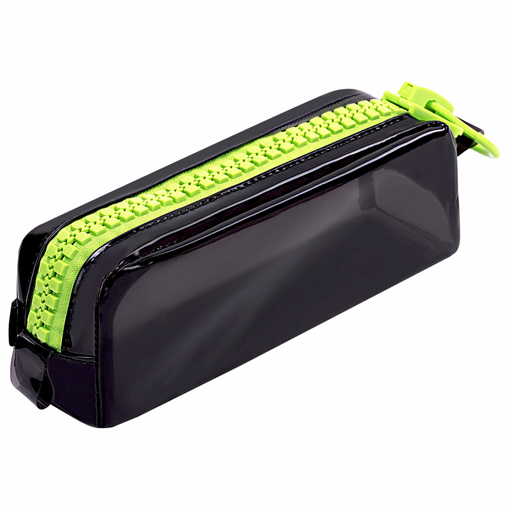 Пенал BRAUBERG с объемной "тракторной" молнией 1 отделение ПВХ 22х8х6 5 см "Neon green" (2 штуки в упаковке)
