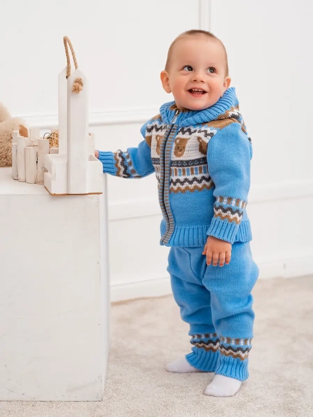 Костюм вязаный для малышей для новорожденных "Мишки"