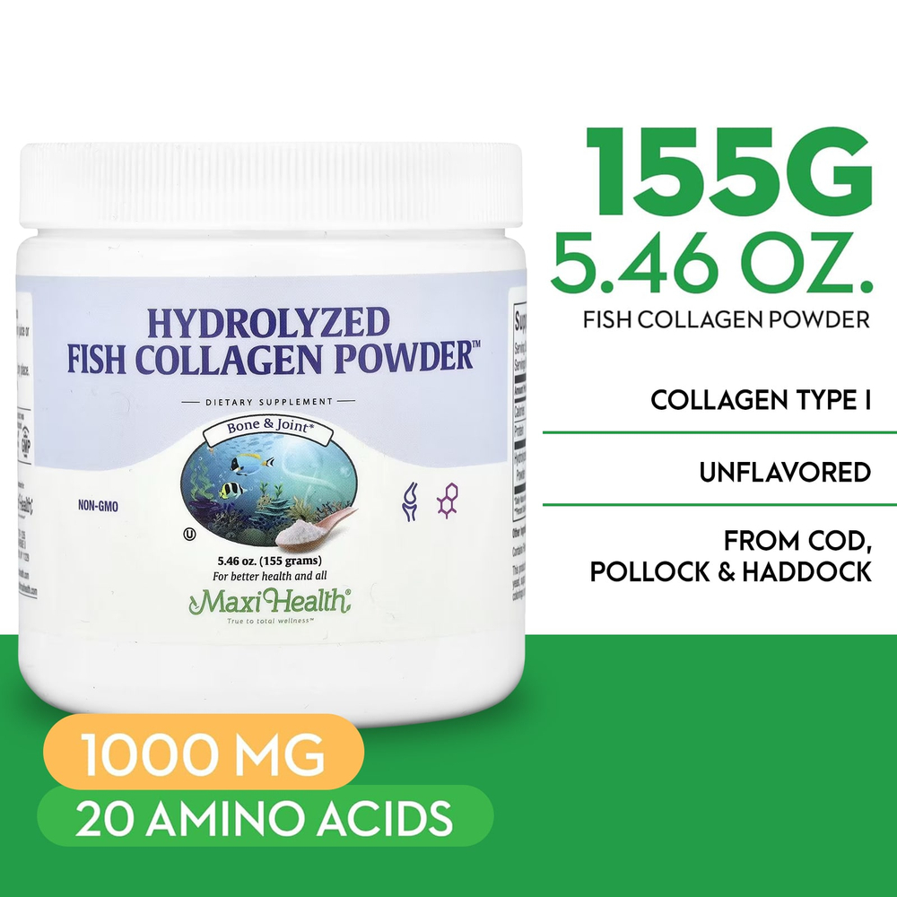 Maxi Health, Hydrolyzed, порошок из рыбьего коллагена ™, 155 г (5,46 унции)