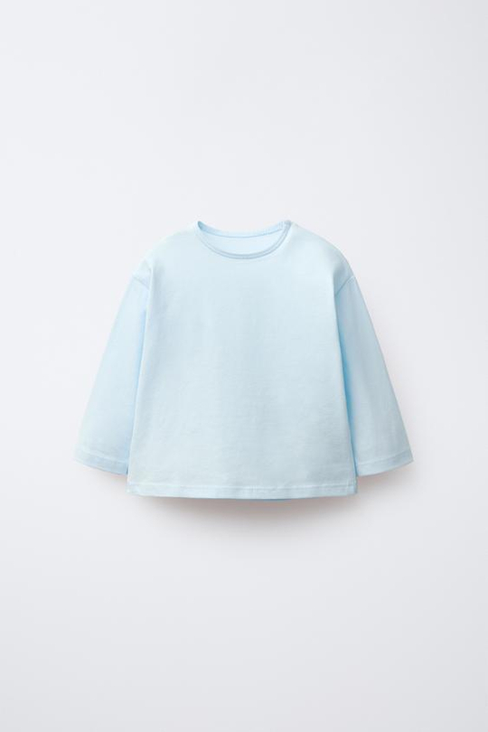 ZARA ОДНОТОННАЯ ФУТБОЛКА С ДЛИННЫМИ РУКАВАМИ, СИНИЙ