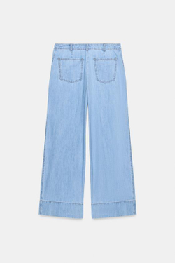 ZARA ДЖИНСЫ Z1975 WIDE LEG СО СРЕДНЕЙ ПОСАДКОЙ И ВЫТАЧКАМИ, ВЫЦВЕТШИЙ СИНИЙ