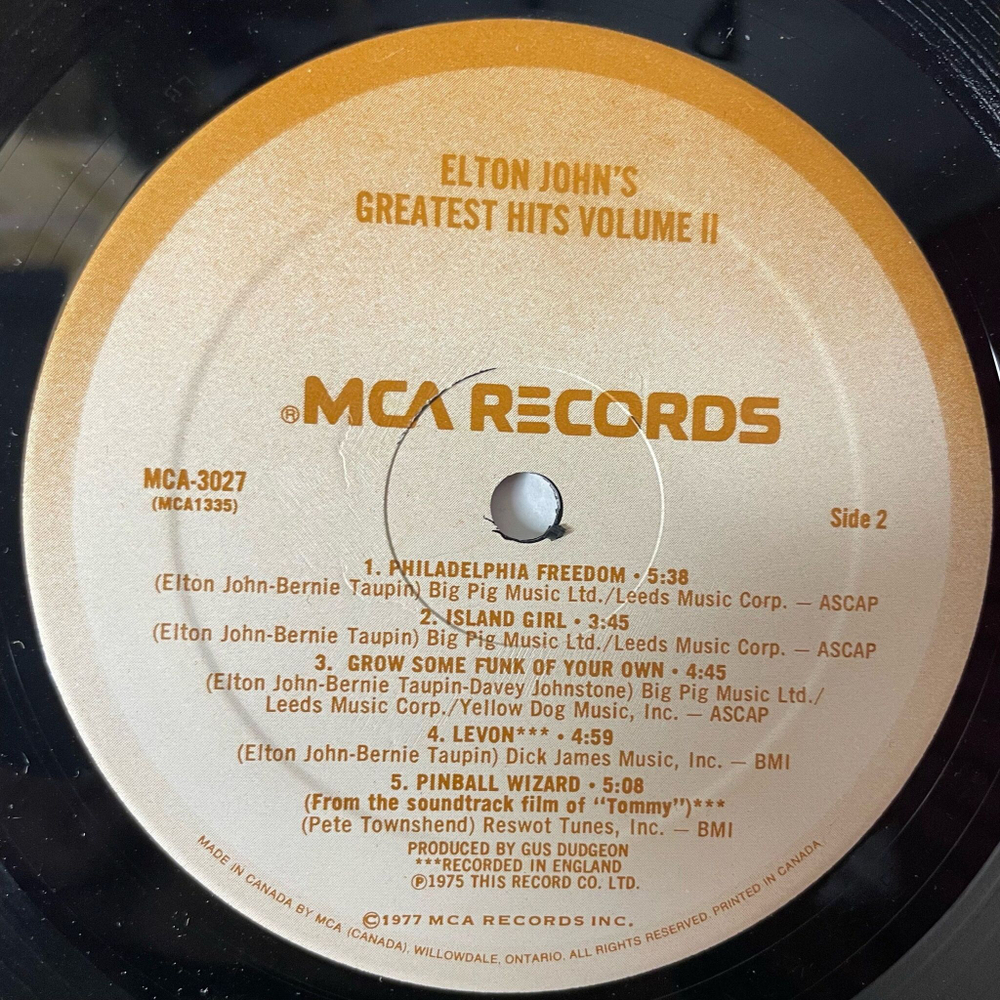 Винтажная виниловая пластинка LP Elton John Greatest Hits Volume II (Canada 1977) Lucy In The Sky With Diamonds