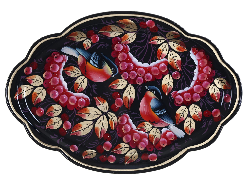Жостовский поднос декоративный, размер 32х22 см (A11), металлический