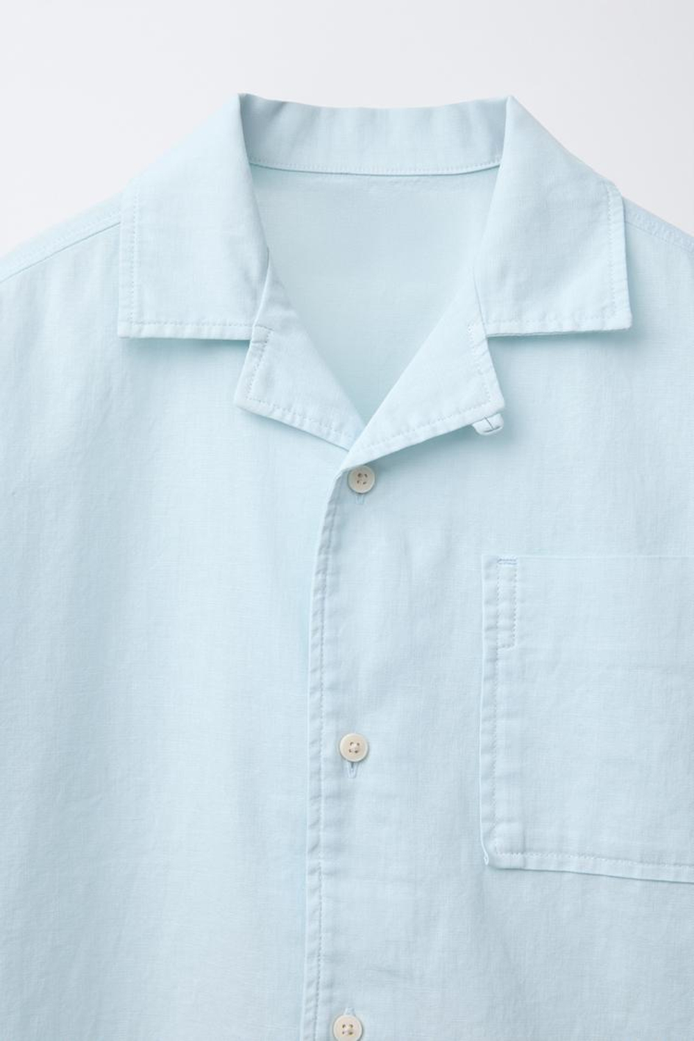 ZARA РУБАШКА ИЗ ХЛОПКА И ЛЬНА, ГОЛУБОЙ