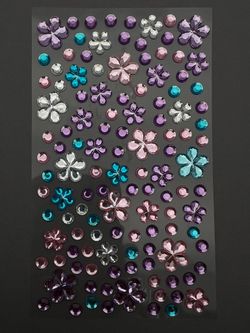 1841 Наклейки для ногтей, лица и тела микс с цветочками розовые/голубые/фиолетовые