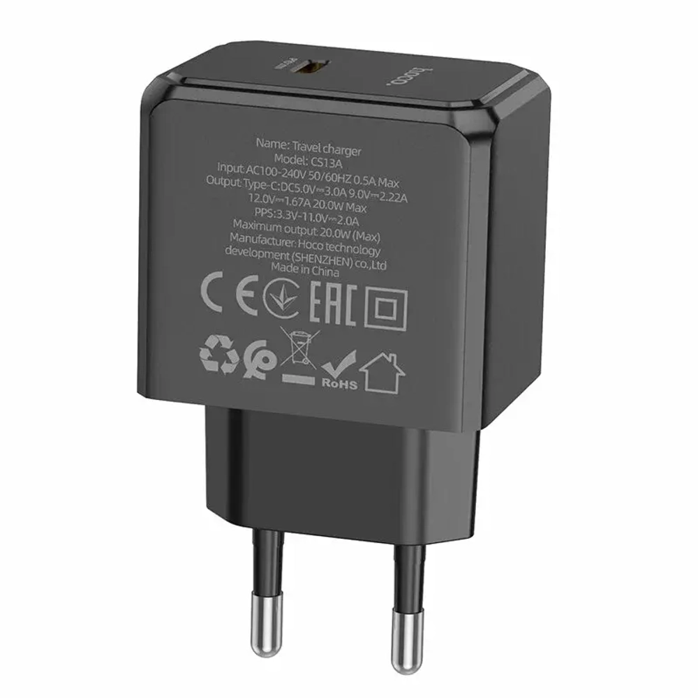 Сетевая зарядка с поддержкой быстрой зарядки PD 3А 20Вт USB-C HOCO CS13A черный