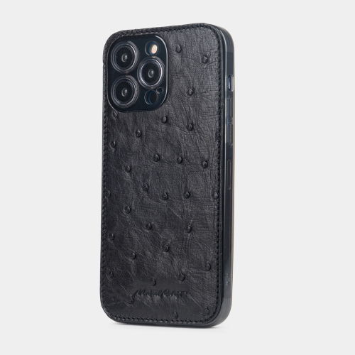 Чехол для iPhone 15 Pro Max из кожи страуса, черного цвета