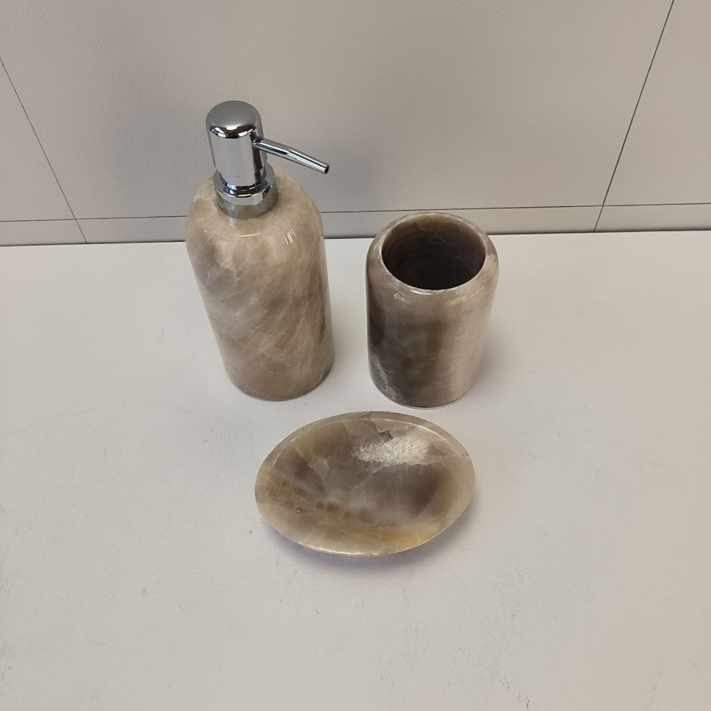 Набор из оникса 3 предм Grey NO-63237  дозатор, стаканчик, мыльница 151