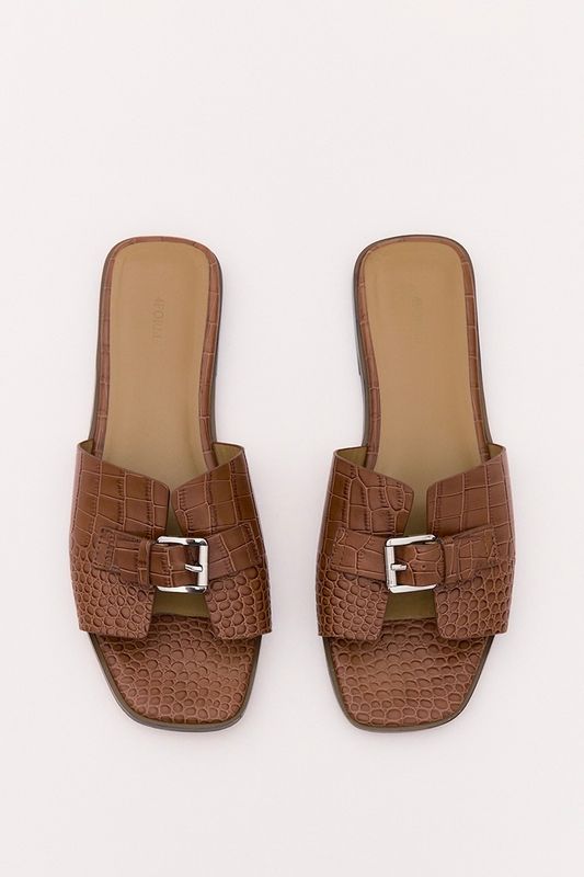 Шлепки из кожи под рептилию, коричневый