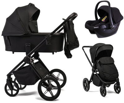Детская коляска Peppy Monaco 3 в 1 с автокреслом Rise Black Black (черный), рама черная матовая