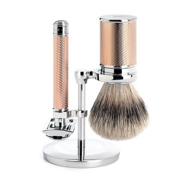 Бритвенный набор MUEHLE TRADITIONAL, розовое золото, барсучий ворс высшей категории Silvertip, Т-образная бритва