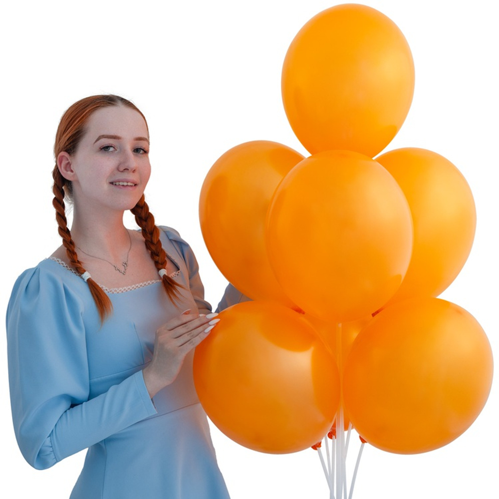 Оранжевые воздушные шары металлик Экстра Bright Orange