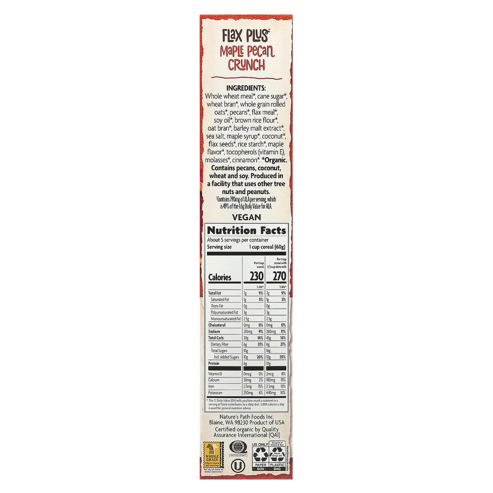 Nature's Path, Organic Flax Plus®, хлопья с кленовым пеканом, 325 г (11,5 унции)