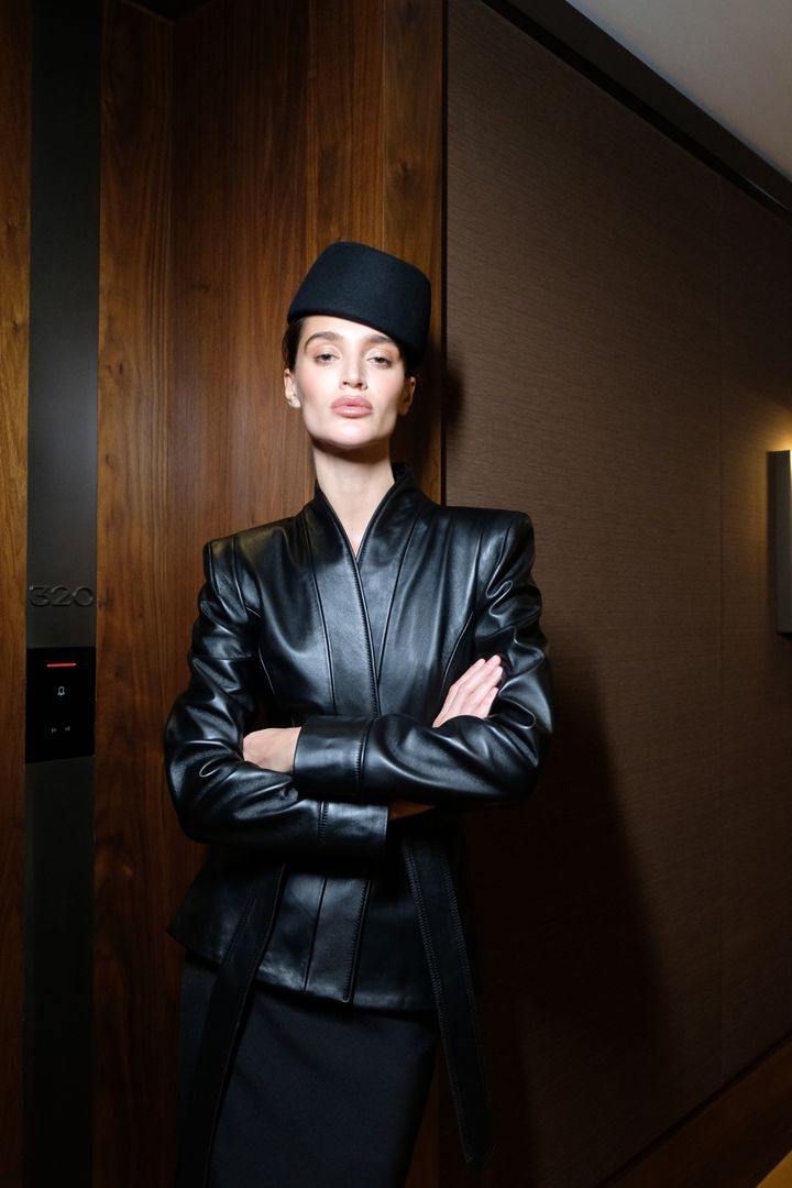 Жакет кожаный кимоно