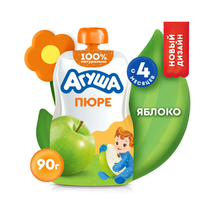 Пюре фруктовое Агуша Яблоко 90 гр пауч