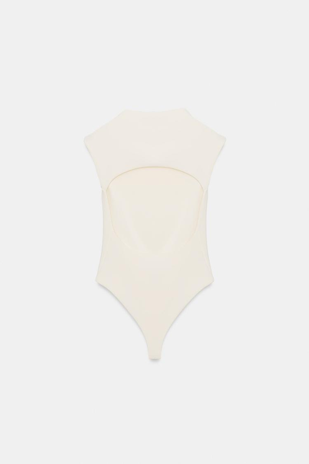 ZARA БОДИ С ВЫРЕЗАМИ ИЗ ЭЛАСТИЧНОЙ ТКАНИ, ЖЕЛТОВАТО-БЕЛЫЙ