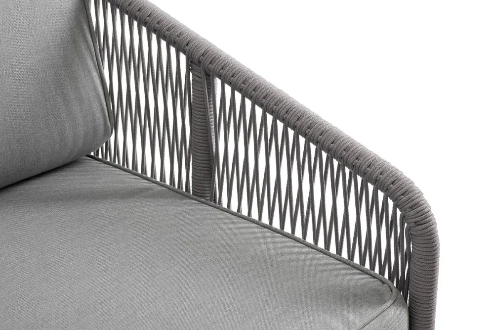 "Канны" левый модуль плетеный из роупа, каркас алюминий белый шагрень, роуп светло-серый круглый, ткань светло-серая