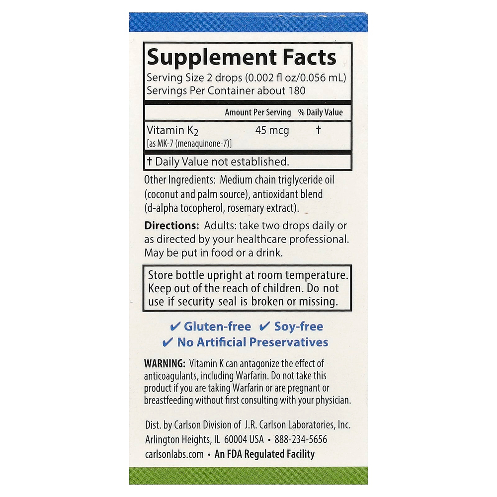 Carlson, Super Daily® K2, 10,16 мл (0,34 жидк. унции)