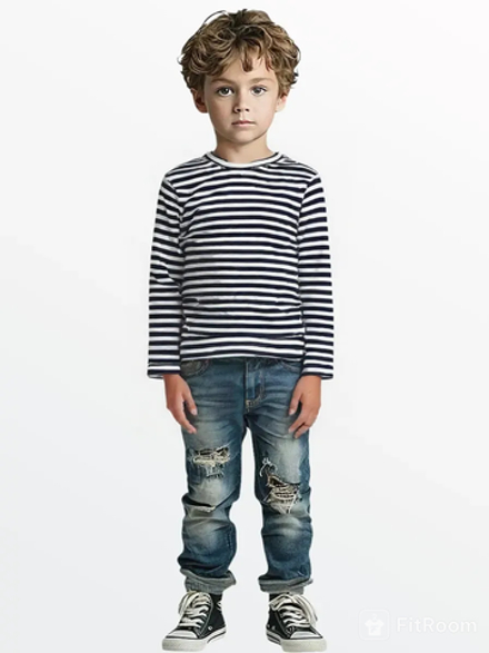 10745 Тельняшка детская кулирка сине/белая полоска (92-176)