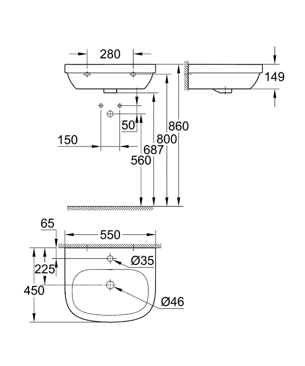 Раковина 55 Подвесная Grohe Euro Ceramic 39336000