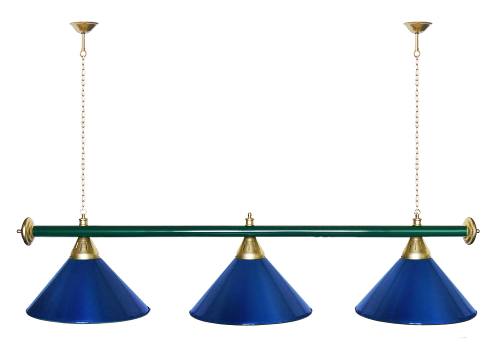 Лампа STARTBILLIARDS 3 пл. (плафоны зеленые,штанга зеленая,фурнитура золото)