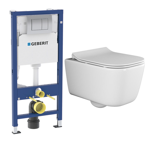 Комплект подвесной безободковый унитаз Ceramica Nova New Day CN3005 с крышкой-сиденьем микролифт + инсталляция Geberit Delta 458.163.21.1 с панелью смыва, хром глянцевый