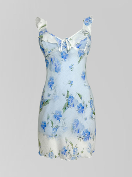 Платье One Peach 48 короткое на лямках с рюшами и завязкой на груди