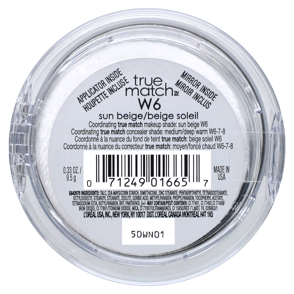 L'Oréal, True Match, супер-растушевка, пудра, W6 Sun-бежевый, 9,5 г, 0,33 унции